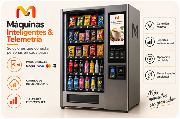 Máquina vending inteligente con pagos digitales y telemetría